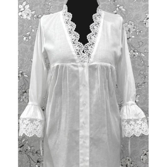 SoieRose Victorian White Cotton Nightgown with Lace Trim – SR-1227 - Picture 3 of 9